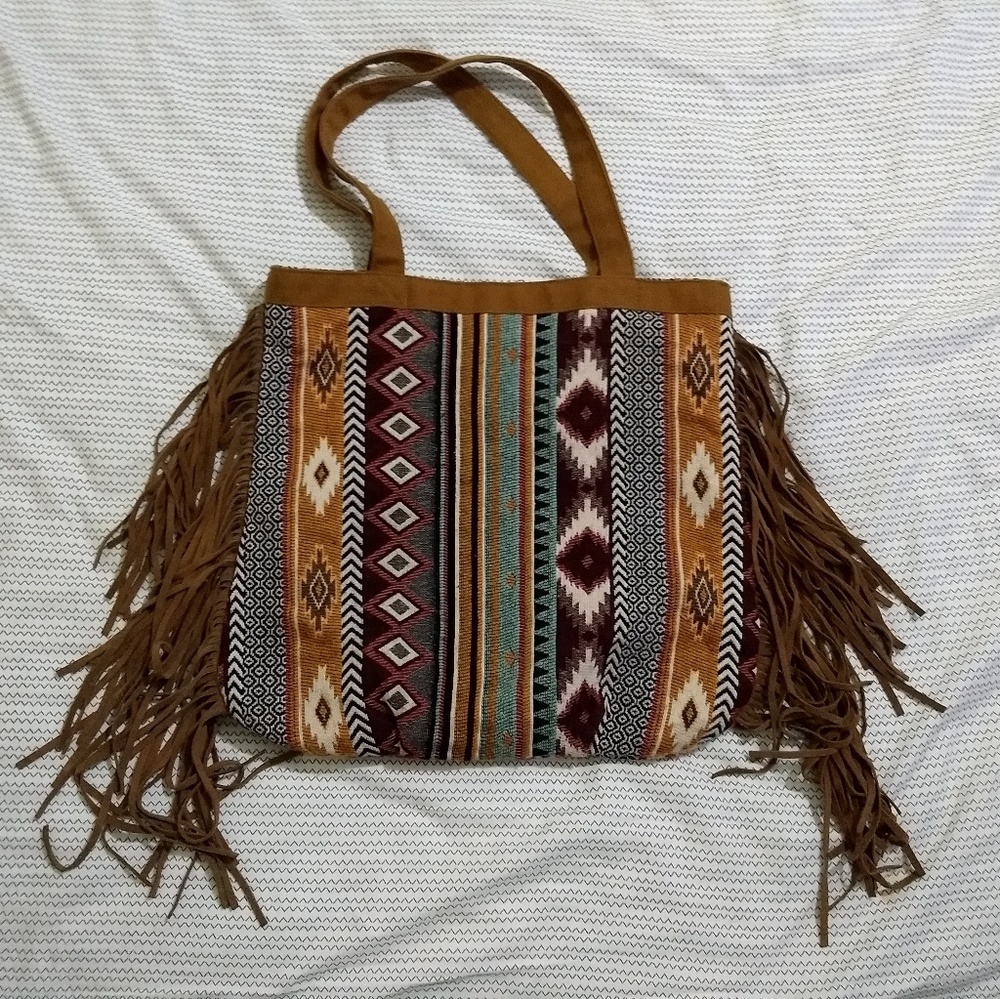 Xhilaration tribal print fringe shoulder purse